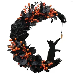 Simulation de fleurs décoratives Black Rose Wreaty Porte artificielle suspendue Garland Pendant Creative Halloween Gothic Home Party décorations