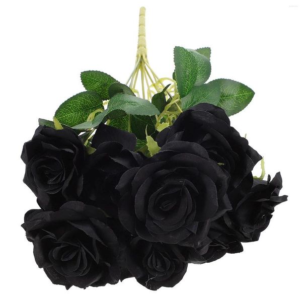 Flores decorativas simulación rosa negra regalo de Halloween ramo falso rosas decoración de fiesta Artificial simulado