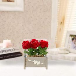 Flores Decorativas Simulação Bonsai Realista Sem Regar Flor Falsa Rosa de 3 Cabeças Artificial Vaso de Planta Propografia