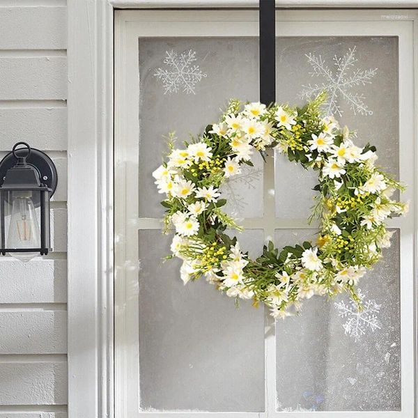 Fleurs décoratives Simulation Daisy Garland plante décoration de fleurs artificielles pendentif blanc et jaune porte d'entrée