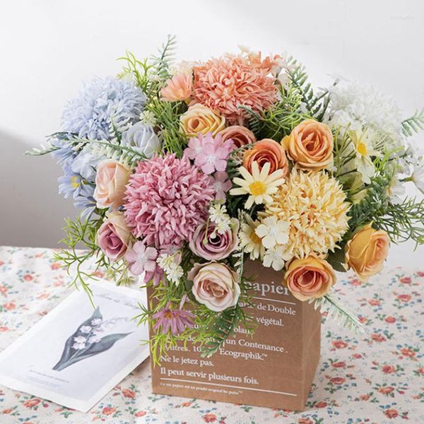Fleurs décoratives Simulation Pissenlit Bouquet Plante Verte Décoration De Mariage Artisanat Arrangement De Fleurs Branche Salon Maison Fête