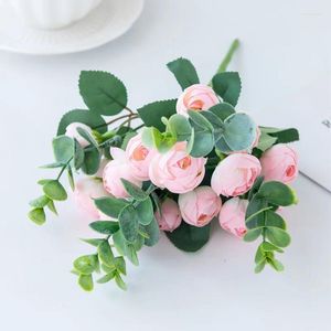 Simulation de fleurs décoratives Eucalyptus Rose Vase Vase Bouquet Artificiel Fausse Flower Wedding Decor Supplies Bridal Shower