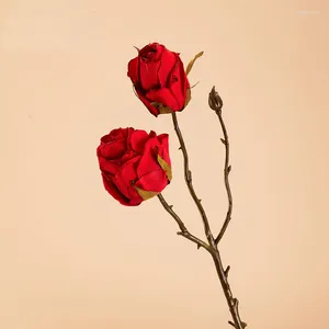 Fleurs décoratives Simulation Faux 3 Têtes Roses Brûlantes À Sec Mariage Artificiel Rétro Maison Salon Décoration De Jardin