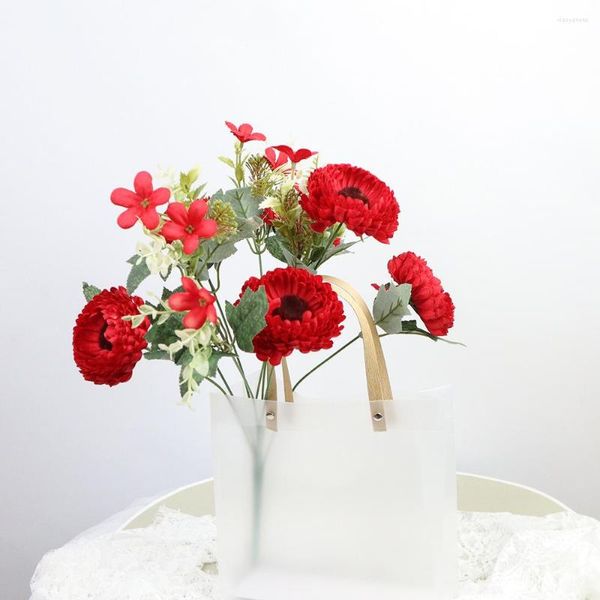 Flores decorativas Flor de simulación 10 Cabeza Crisantemo Ramo de girasol falso Boda interior Artículos de decoración del hogar Fiesta en el hogar