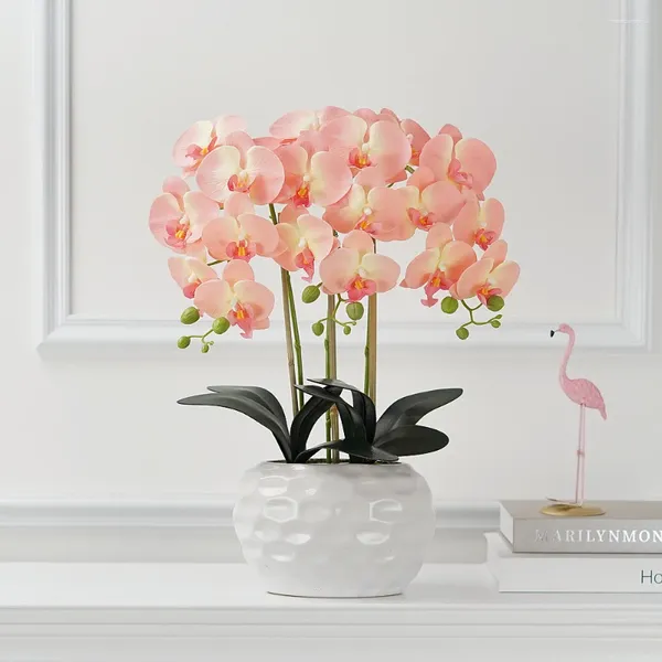 Fleurs décoratives simulation fleur phalaenopsis tissu de soie en pot fausse fausse bonsai salon entrée el céramique ornements fabricant
