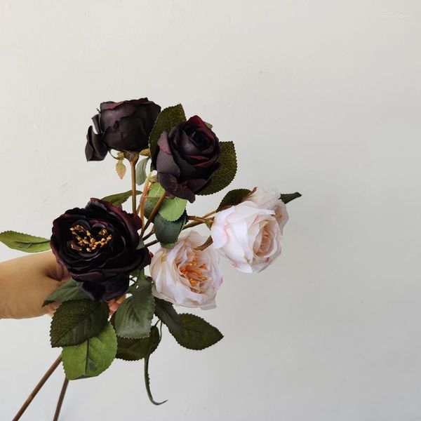 Fleurs décoratives Simulation Fleur Unique Rose Perle Noir Rouge Artificielle Séchée Décoration De Mariage Fête Jardin En Plein Air Décor À La Maison