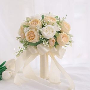 Flores decorativas Simulación Flor Boda de boda Decoración Pograz Bride Rose Falso Coreano Estilo