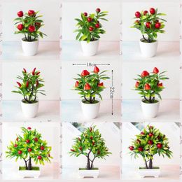 Flores decorativas simulación árbol frutal planta bonsái pequeña flor de plástico en maceta suerte naranja escritorio decoración del hogar adornos