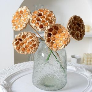 Flores decorativas simulación loto dorado sin semillas flor seca salón de bodas El cubo divertido decoración del año del hogar