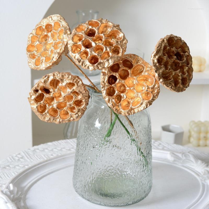 Decorative Flowers Simulation Golden Lotus Seedless Dry Flower Wedding Hall El Fun Bucket Home Year Decoration