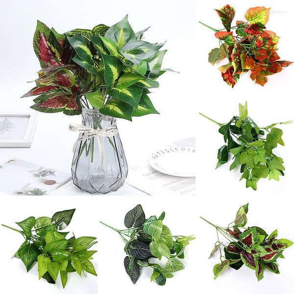 Fleurs décoratives Simulation feuille verte plante artificielle en plastique Arrangement de fleurs accessoires jardin fausses feuilles décor maison chambre