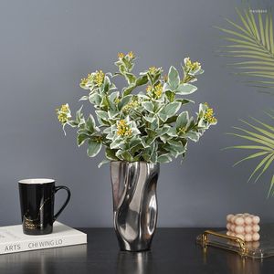 Fleurs décoratives Simulation plante verte décoration de mariage mariée tenant une branche blanche bord feuilles argent orchidée maison approvisionnement
