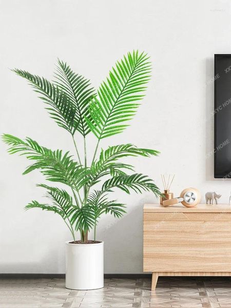 Simulación de flores decorativas Planta verde ARECA Palmero cubierto plantas de piso grande en macetas decoraciones