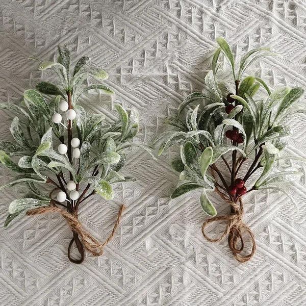 Simulation de fleurs décoratives, plante verte artificielle, gui à feuilles persistantes, arbre de noël, pendentif DIY, décor joyeux, bonne année 2024