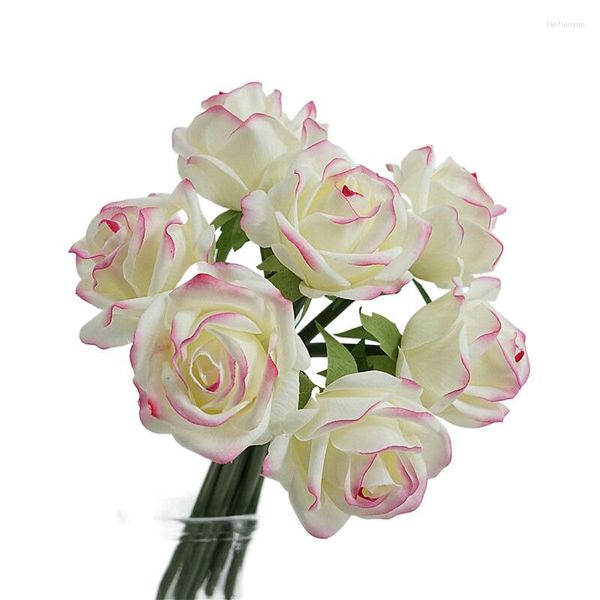 Fleurs décoratives Simulation Plante Verte Arrangement De Fleurs Artificielle Latex Rose Bouquet De Mariage Maison Salon Jardin Rose Roses Blanches