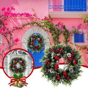 Simulation de fleurs décoratives suspendues au mur, porte de noël rouge, couronne de décoration en plastique avec lumières, Gnomes de jardin