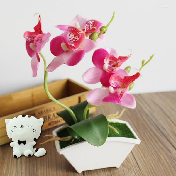 Fleurs décoratives Simulation Mini Plante En Pot Phalaenopsis Ornement De Mode Fleur Artificielle Papillon Orchidée Faux Pour La Décoration De La Maison