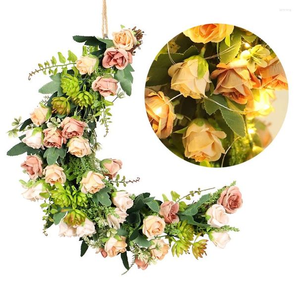 Flores decorativas Simulación de la luna Rose Rose Suculento Garland de Navidad Partero para la casa de bodas Ventana de la pared de la fiesta de bodas Decoraciones colgantes PO