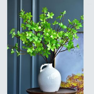 Flores decorativas Simulación de follaje de planta de campana japonesa Rama de olivo verde Decoración Árbol Escritorio Flor seca artificial y hoja