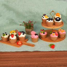Flores decorativas simulación de papel taza de pastel de pastel de fruta de la fruta del exhibición del modelo de hornear decoración del hogar