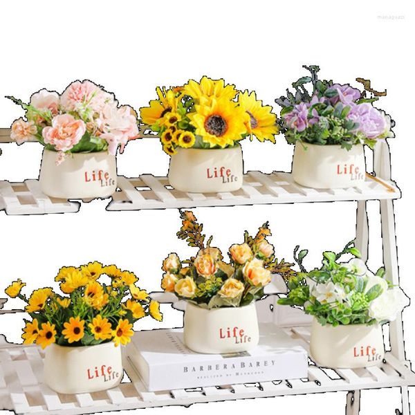 Fleurs décoratives Simulation pivoines plantes en pot décorations pour la maison créatives et pots de fleurs