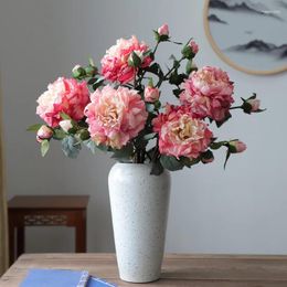Fleurs décoratives Simulation pivoine français Vintage peinture à l'huile fleur artificielle élégante salon Table à manger décoration