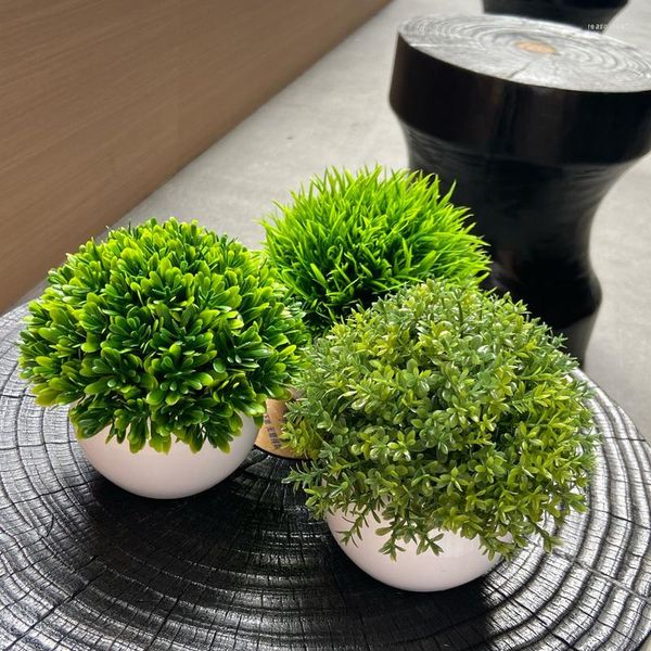 Flores decorativas Planta de simulación Bonsai Multi-Estilo y Multi-Tamaño Adornos Flor Bola Hierba Maceta Decoración del hogar Pequeño