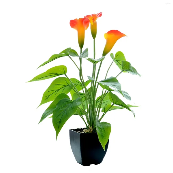Flores decorativas Planta de simulación Bonsai Flor Calla Lily Naranja Decoración artificial para el hogar para sala de estar Jardín