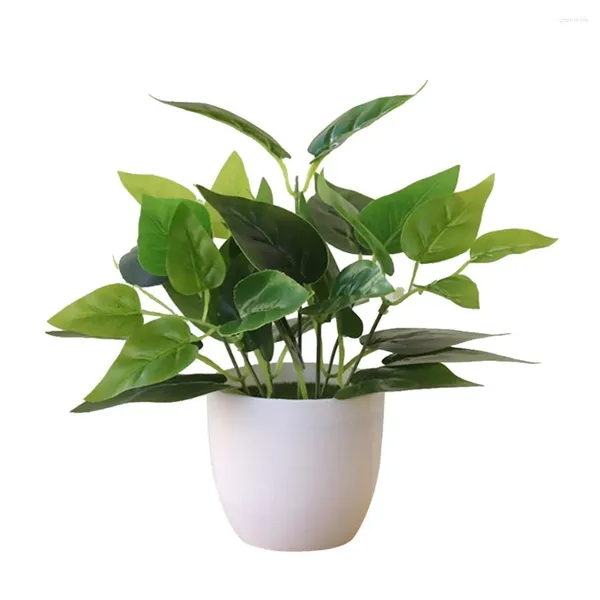 Fleurs décoratives Plantes de simulation en plastique Fausses et feuilles vertes salon en pot Plant de bureau de décoration intérieure