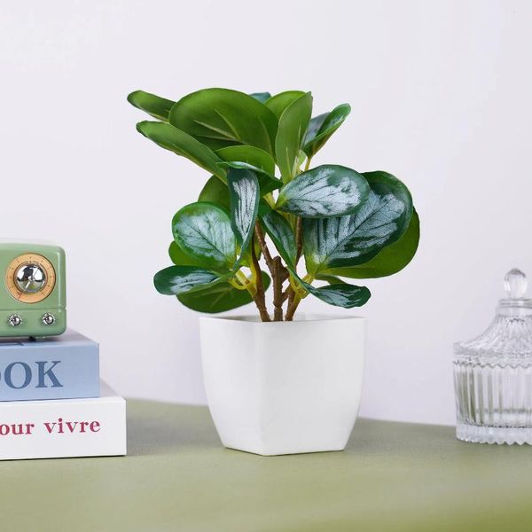 Fleurs décoratives Simulation Pot Plantes vertes Table artificielle Ornements en pot pour jardin El Home Office décor faux bonsaï