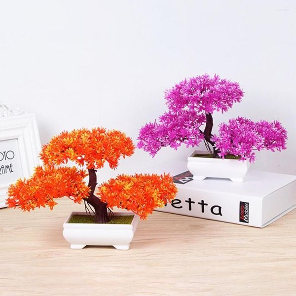 Flores decorativas Planta de maceta de simulación Cuidado fácil Adorno en maceta de mesa artificial