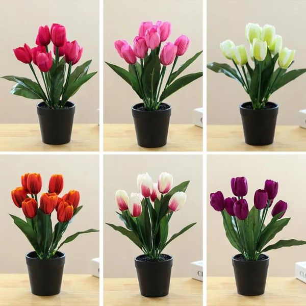 Fleurs décoratives simulation Plantes en pot Pas besoin d'arroser de décorer réaliste de fleur de soie de soie neuf têtes