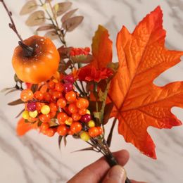 Simulation de fleurs décoratives, boutures de baies de citrouille, branche artificielle, pour Thanksgiving, récolte d'automne, accessoires de décoration de Table pour la maison