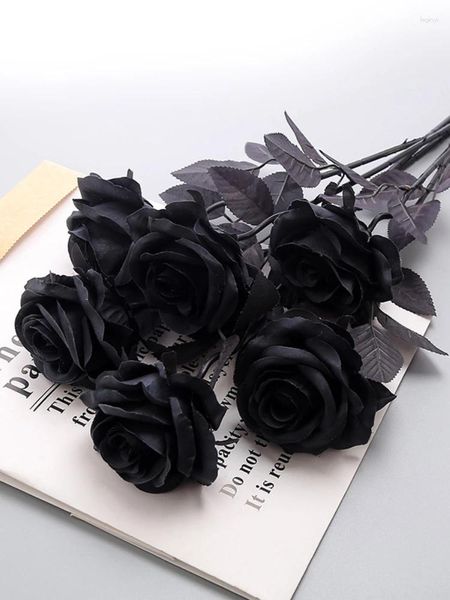 Flores decorativas simulación negro puro ramo de una sola rosa estilo gótico serie oscura decoración florero falso hogar Simple Ins