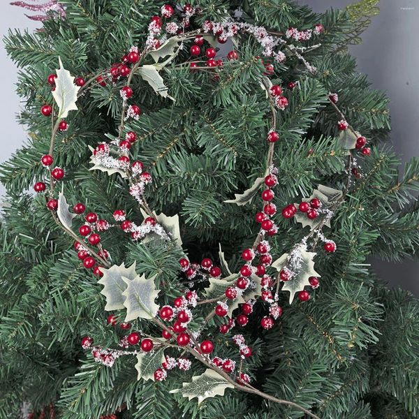 Flores decorativas simulación de bayas roja guirnalda de guirnalda artificial caña helada rattan árbol de Navidad festival de decoración colgante diy