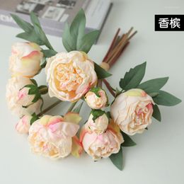 Fleurs décoratives simulation rétro rôti bord 10 têtes Bouquet de pivoine arrangement de fleurs de maison mariée tenant le décor de mariage floral