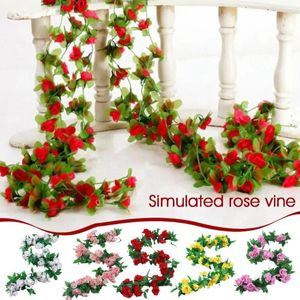 Simulation de fleurs décoratives Rose Garlandais de Noël artificiel pour la chambre de mariage de la maison de mariage jardin arc bricolage de fausse plante vigne F9m1
