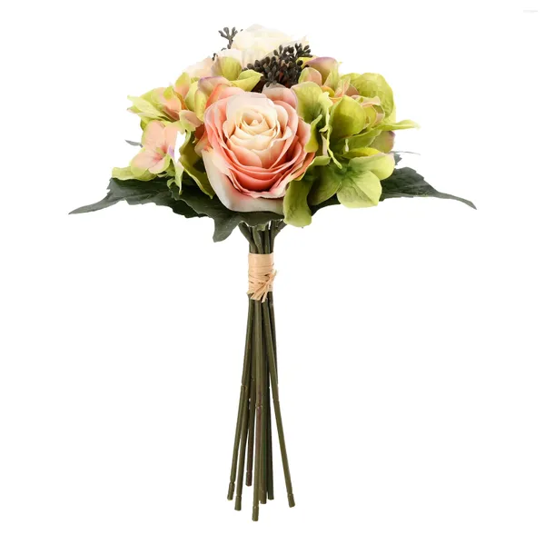 Simulation de fleurs décoratives Bouquet de rose des mariées européennes tenant une fleur de fleur fausse l'hydratgea de mariage fête à la maison Décoration