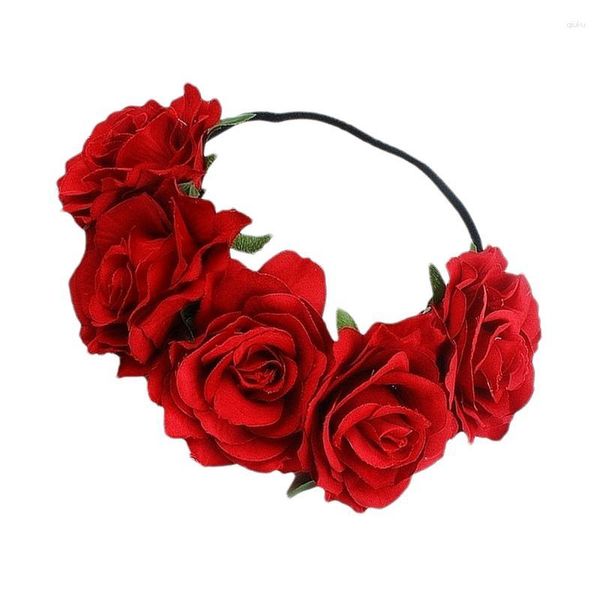 Flores Decorativas Simulação Coroa Rosa Tiara Flor Boho Coroa de Cabelo Artifical Praia Headpiece