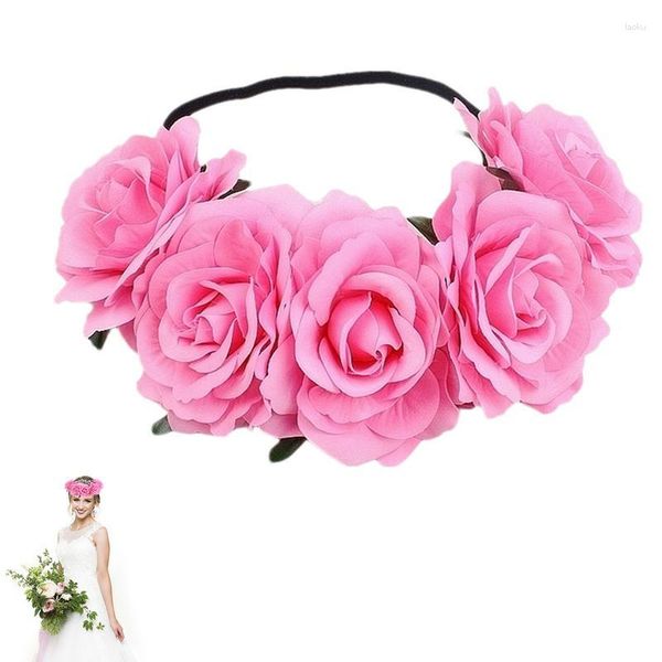 Fleurs décoratives Simulation Rose Couronne Bandeau Fleur Artificielle Plage Casque Cheveux Guirlande Florale Bandeau