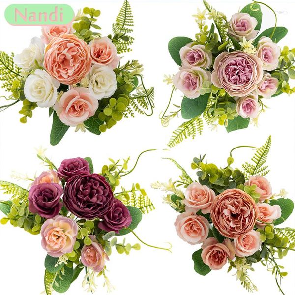 Flores decorativas simulación rosa seda peonía ramo de flores artificiales 7 puntas falsas adecuadas para la decoración de la boda del hogar