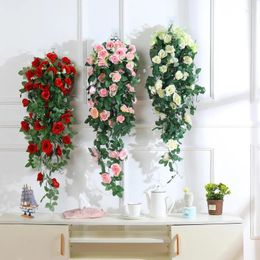 Fleurs décoratives Simulation Roses mur suspendu rattan Home Flower Vine Decor