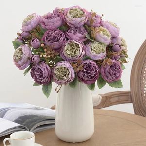 Fleurs décoratives simulation de soie champagne rose pivoine bouquet de magasin
