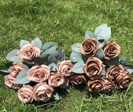 Fleurs décoratives Simulation Soie Faux Fleur Plante Artificielle Peinture À L'huile Rose De Mariage Bouquet De Mariée Arrangement De La Maison Décoration De Jardin