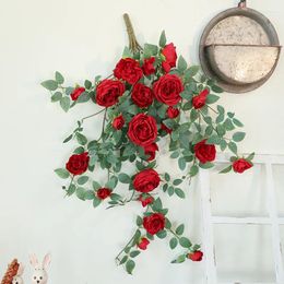 Fleurs décoratives Simulation Silk Sweetheart Roses mur suspendues verts vigne vigne décoration de boutique de fleurs artificielles décoration de salle rose