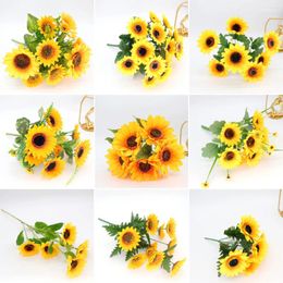 Fleurs décoratives Simulation Sunflower Artificial Yellow Turnsole Mariage Pographie Prophes Bouquet de style pastoral