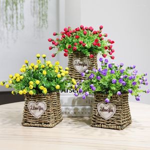 Decoratieve bloemen Simulatie Zonnebloemrozen Potset Artificial Silk Plants Bonsai Cane Make Up Basket Pot Culture Wedding Home Decor
