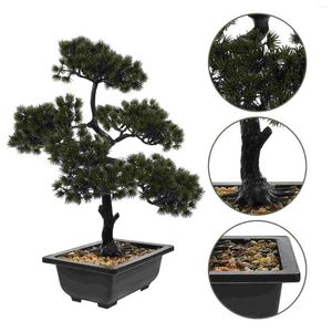 Decoratieve bloemen Simulatie Welkom Pine Tree False Groene planten Mini kunstmatige houten neppot plastic bonsai beeldje kantoor