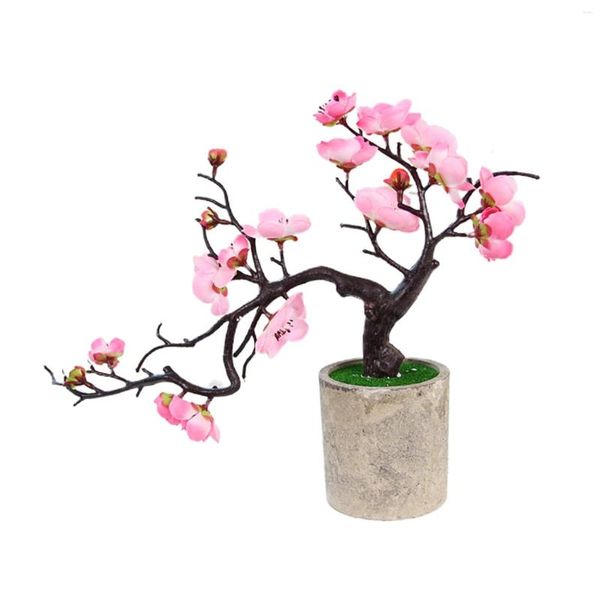 Fleurs Décoratives Simulation Hiver Prune Ensemble Rouge Blanc Rose Rétro 25cm Avec Pot Jardin Bureau Table Décor À La Maison En Plastique Papier Fleur De Pêcher