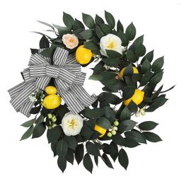 Simulation de fleurs décoratives Couronne jaune avec des feuilles vertes de fleurs roses arc à rayures guirlande décor décor de suspension maison